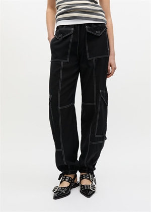 Light slub high waist pocket pant Black F8807 Ganni